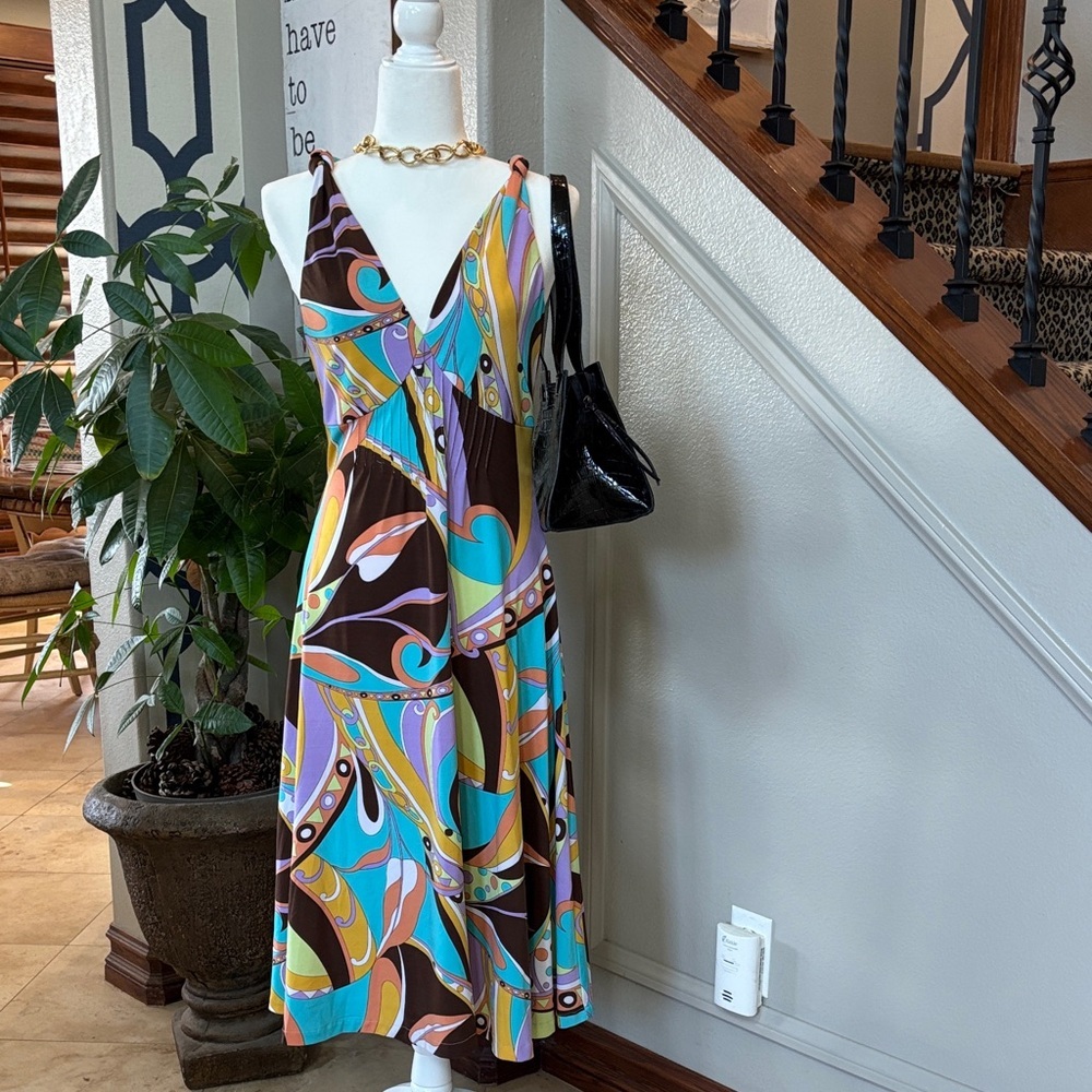 Vintage Miss Me Multicolor V-Neck Women Dress